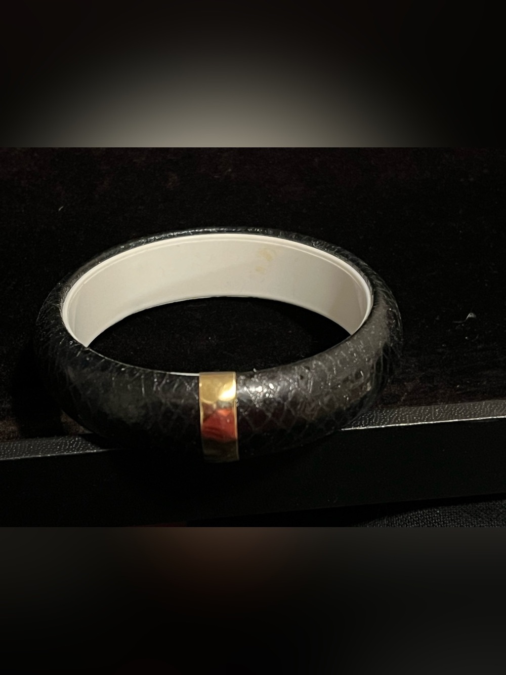 Vintage Black Textured Bangle with Gold Accent - Women Accessories